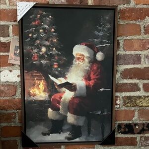 Cozy Santa by the Fireplace Holiday Wall Art